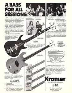 vintage anni 70 KRAMER MAGAZINE PRINT AD Basso DMZ 4001 5000 Fretless Pinup Page - Foto 1 di 1