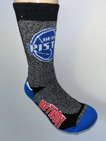 DETROIT PISTONS NBA BASKETBALL LOGO MENS VORTEX CREW LENGTH SOCKS LARGE Q Cover