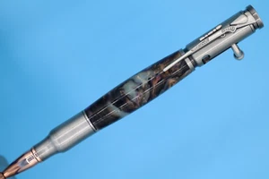 Handmade in USA 30 Caliber Bolt Action Rifle Pen in Antique Pewter - Picture 1 of 7