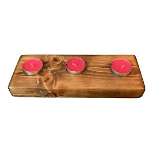 Usa Handmade Wooden 3 Tea Light Candle Holder Rustic Decor Early American Stain