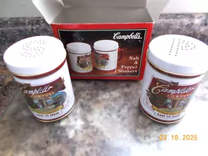 New Set of Campbell's (Soup) Metal Salt and Pepper Shakers, 2-5/8" dia., in Box - Picture 1 of 5