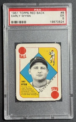 1951 Topps Red Back #8 Early Wynn PSA 5 EX HOF Indians White Sox Set Break Foto 1 de 2