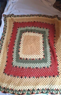 Manta afgana tejida vintage verde naranja amarillo 52 X 52 Foto 1 de 4