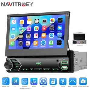 7" Car Stereo Radio Single 1Din Flip Out Bluetooth HD Touch Screen MP5 Head Unit - Picture 1 of 20