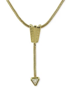 $75 ROMAN LUXE 14k Gold Plated Crystal Arrow Y Drop Herringbone Necklace NEW - Picture 1 of 4