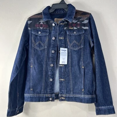 Wrangler Denim Jacket Boys' Sz XL Dark Wash Southwestern Print Aztec Cowboy NWT - Image 1 of 4