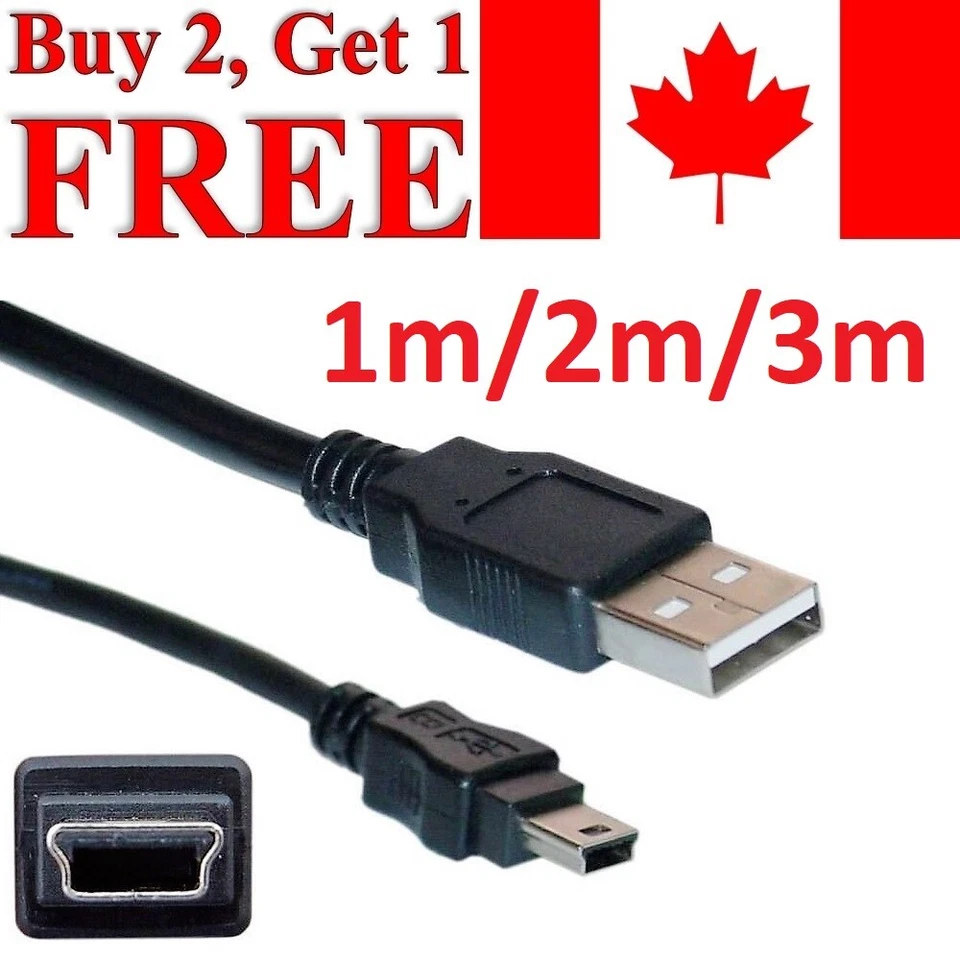 USB 2.0 Cable Type A to Mini B Male to Male 5 PIN for Camera Charge PS3 - Image 1 of 2