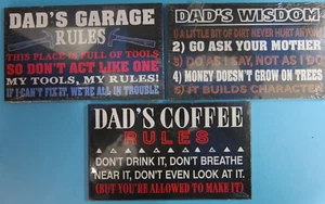 Dad's Wisdom, Coffee, Garage Wood Plaques 8" x 5" 3 Pack - Picture 1 of 4