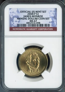 2008-P James Monroe Dollar NGC MS67 Annual Dollar - 5th U.S. President - Picture 1 of 2
