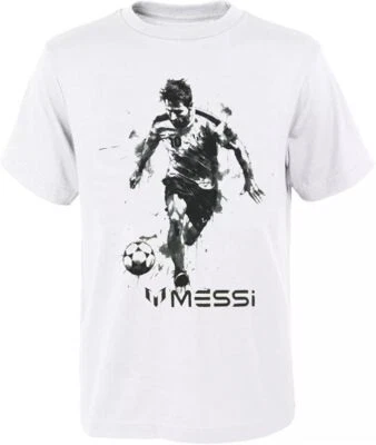 Messi Kicking Sketch Boy's White T-Shirt. US Boy's Sizes 3T-XL. New in Polybag! - Image 1 of 2