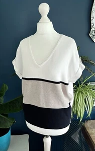 Mint Velvet V Neck Boxy Short Sleeve Knit Jumper UK S Cotton Blend Black Gold - Picture 1 of 11