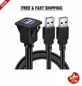 Dual Ports Square USB 3.0 Panel Flush Mount Extension Cable with Buckle for Car - Picture 1 of 6