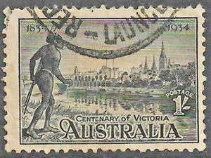 AUSTRALIA - 1934 1/- CENTENARIO VICTORIANO. PERF 11.5. SCOTT 144a. USADO - Imagen 1 de 1