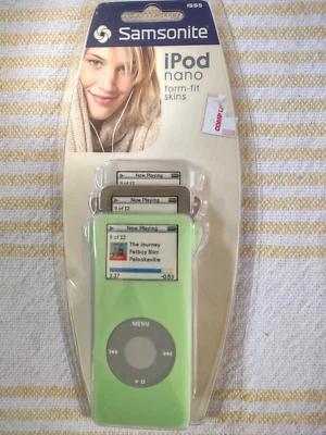 NOS X3 iPod Nano Silicon Form Fit Skins Green Gray & Clear by Samsonite Vtg - Image 1 of 4