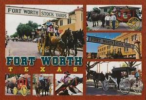 Postcard Texas TX Fort Worth Stockyards Stagecoach Multiviews Oversize MINT - Picture 1 of 1