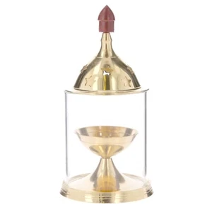 Brass Diya Akhand Jyot Deepak Diva Glass Cover Lantern Oil Lamp Puja Religious - Picture 1 of 20