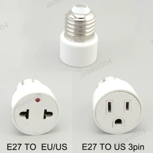 E26 E27 Bulb To US/EU Plug  Fixture Bulb Base Lamp Socket Convert E27 Base - Picture 1 of 8