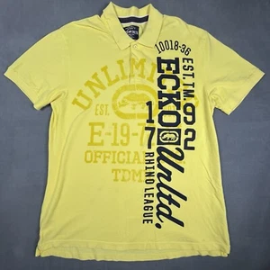 VTG Ecko Unltd Polo Shirt Mens XXL Yellow Y2K Hip Hop Heavyweight Sewn Logo - Picture 1 of 10