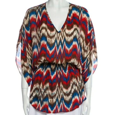 Top Kimono Túnica de Seda Estampado Chevron Vintage XS 70s Hippie Transparente Retro Festival  Foto 1 de 4