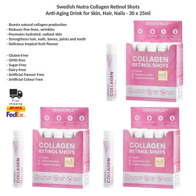 Bebida antienvejecimiento Swedish Nutra Collagen Retinol Shots para piel cabello 30x25 ml Foto 1 de 4