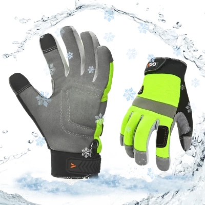 Vgo 1 par 41°F forrados pantalla táctil impermeables guantes de trabajo de invierno (SL7584FLWP-GRE) - Imagen 1 de 4