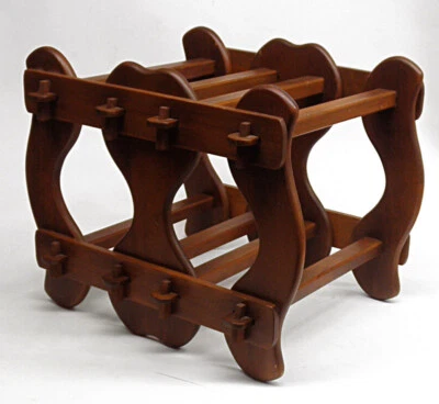 Vintage MCM Wine Rack Pegged Wood 4 Bottle Countertop Holder Scandinavian Design - Image 1 of 4