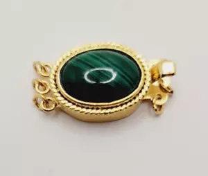 Gold Tone Box Clasp for Necklace or Bracelet with Beautiful Oval Green Stone - Picture 1 of 8