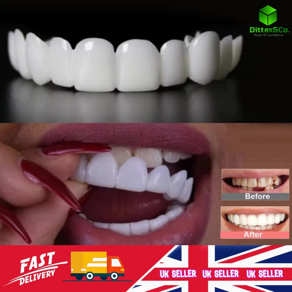 Snap On False Teeth Upper + Lower Dental Veneers Dentures Tooth Cover Set Hot UK - Image 1 of 4