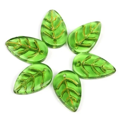 200Pcs Green Glass Leaf Beads Lampwork Pendant 11x18mm DIY Jewelry Crafting - Image 1 of 2