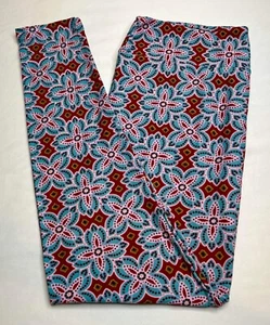 NEW LuLaRoe TC Leggings RED TURQUOISE BLUE GREEN Retro DOT Flower Vintage Grid - Picture 1 of 4