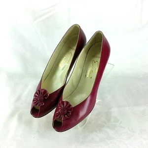 Vintage 80s red leather heels Evins Made in Italy Size 9 AAA Narrow - Picture 1 of 6