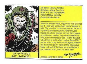 1995 Sgt Savage CARTE FICHIER CRYO FREEZE bio ID emballage GI Joe JTC - Photo 1/2
