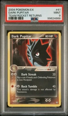 PSA 9 Mint Pokemon Dark Pupitar 2004 EX Team Rocket Returns #41 Non Holo - Image 1 of 2