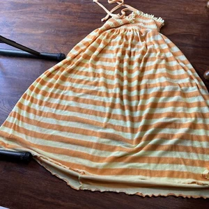 Vtg Orange/Yellow Striped Terrycloth Halter Swim Beach Bath Pool Cover Up Dress - Picture 1 of 14