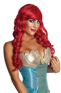 Womens Long Red Mermaid Wig Curls Curly Wavy Hair Costume Halloween Adult Ladies - Picture 1 of 1