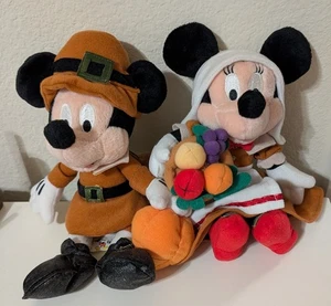 Disney Mickey Mouse y Minnie Mouse Set Peregrino Acción de Gracias 10" Peluche *RARO* - Imagen 1 de 7