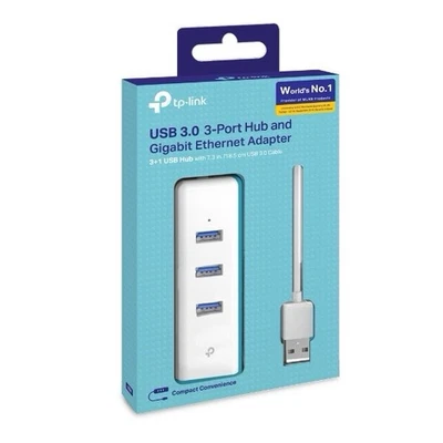 USB 3.0 3-Port Hub & Gigabit Ethernet Adapter 2 in 1 USB Adapter - Image 1 of 4