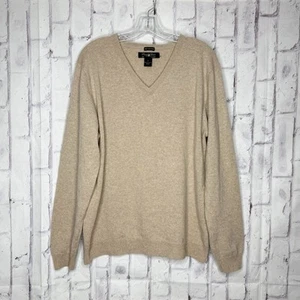 Pronto Uomo Mens 100% Cashmere Sweater Size L Beige Long Sleeve V-Neck Preppy - Picture 1 of 7