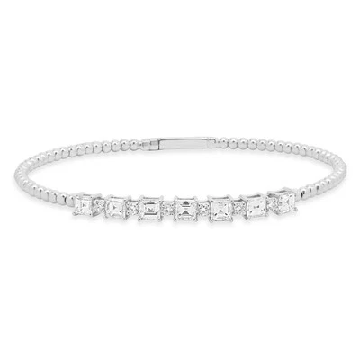 18K White Gold Round and Asscher Cut Alternating Diamond Flex Bracelet - Image 1 of 4