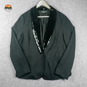 Adrianna Papell Single-Breasted Blazer Black Sequin NYE Holiday Women's Size L - Picture 1 of 11