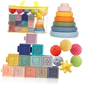 Montessori Toys Soft Stacking Building Blocks Rings Balls Sets 3 in 1 Baby - Picture 1 of 7