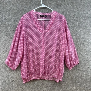 a.n.a. A New Approach Women's Blouse Size 1X Pink White Long Sleeve V-Neck Sheer - Picture 1 of 9