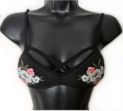 Sujetador Gilly Hicks Floral Negro Bordado Talla XS Foto 1 de 4