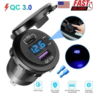 12V QC3.0 Double USB Voiture Chargeur Rapide Prise Alimentation LED Voltmètre Étanche - Photo 1 sur 10