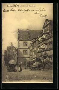 Coburg, Strasse Herrengasse mit Pferdewagen, Ansichtskarte 1908  - Picture 1 of 2