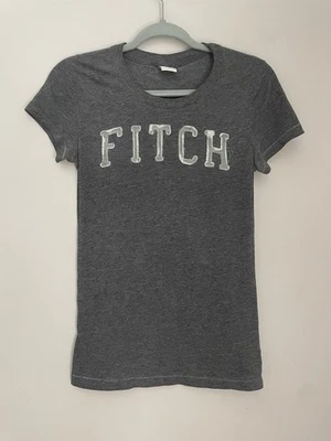 Abercrombie & Fitch M Baby Tee Shirt Top Gray Fabric Letter Y2K Short Sleeve - Image 1 of 4