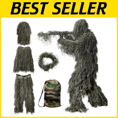 Men's 3D Ghillie Suit, Woodland Camo, 5pc Set with Carry Bag - Image 1 of 4