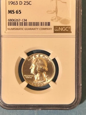 1963 D Washington Quarter certified by NGC ms 65 - Image 1 of 3