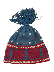 Vintage Vermont Originals Wolle Ski Nordic Mütze Cap Beanie Bommel blau rot - Bild 1 von 3