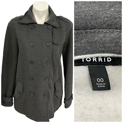 Gray Peacoat Womens Large Torrid Knit Work Office Casual Jacket Preppy Epaulet - Image 1 of 4